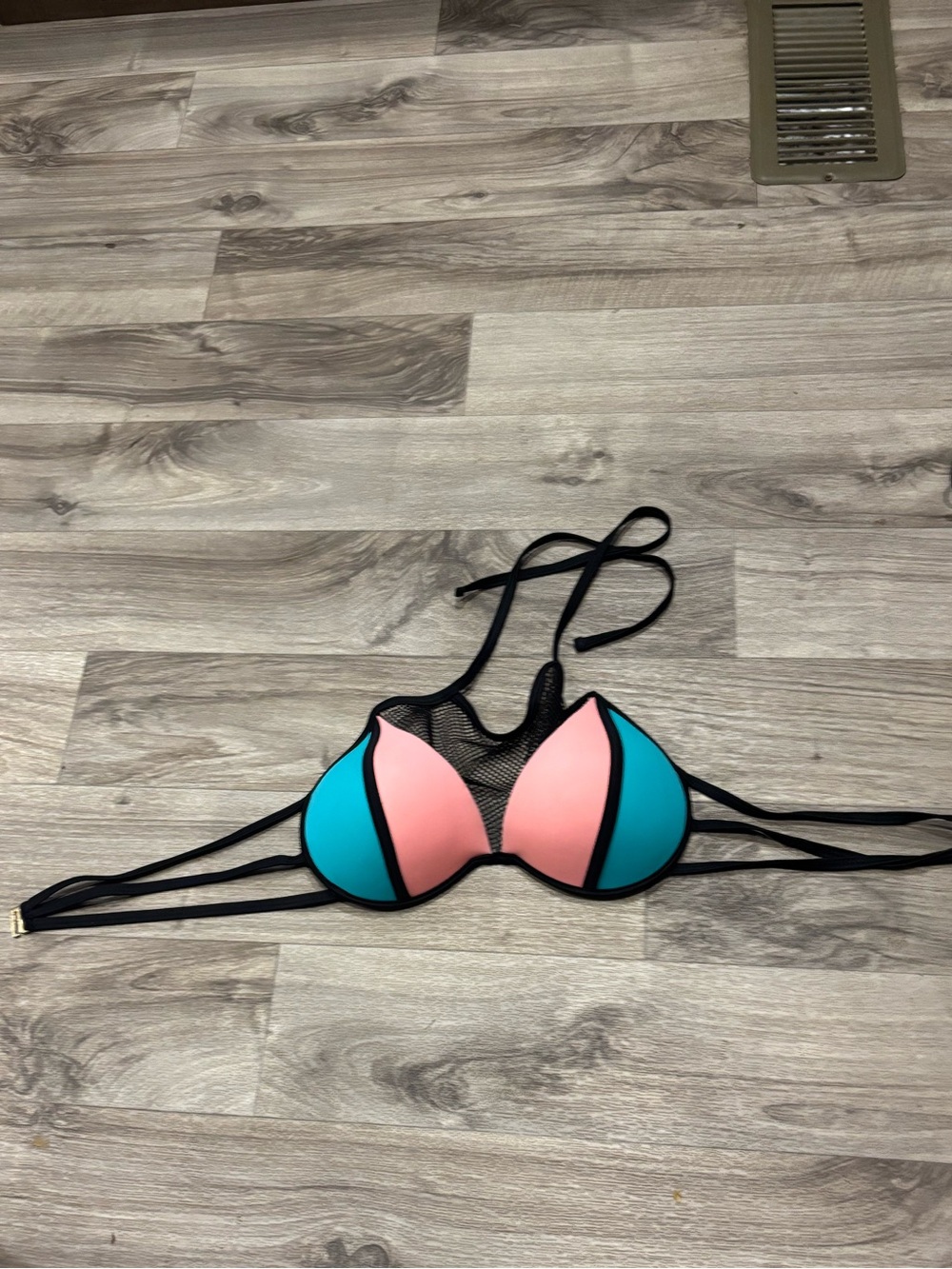TiniBikini Coral & Teal Mesh Colorblock Bikini Top
